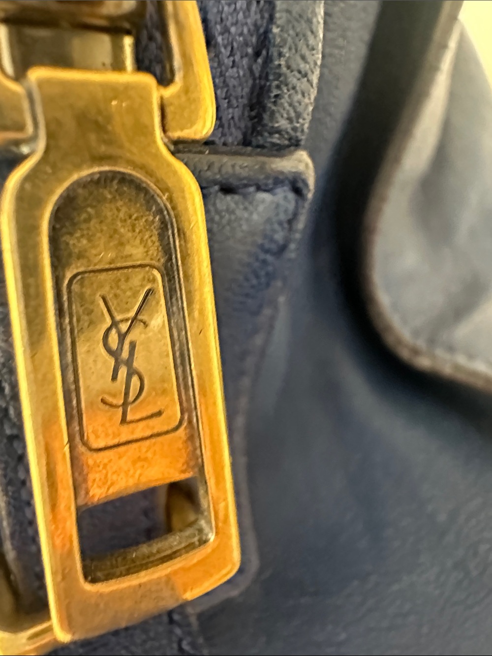 Yves Saint Laurent - YSL- Blue Leather Satchel with Gold Y Hardware - Picture 7 of 11